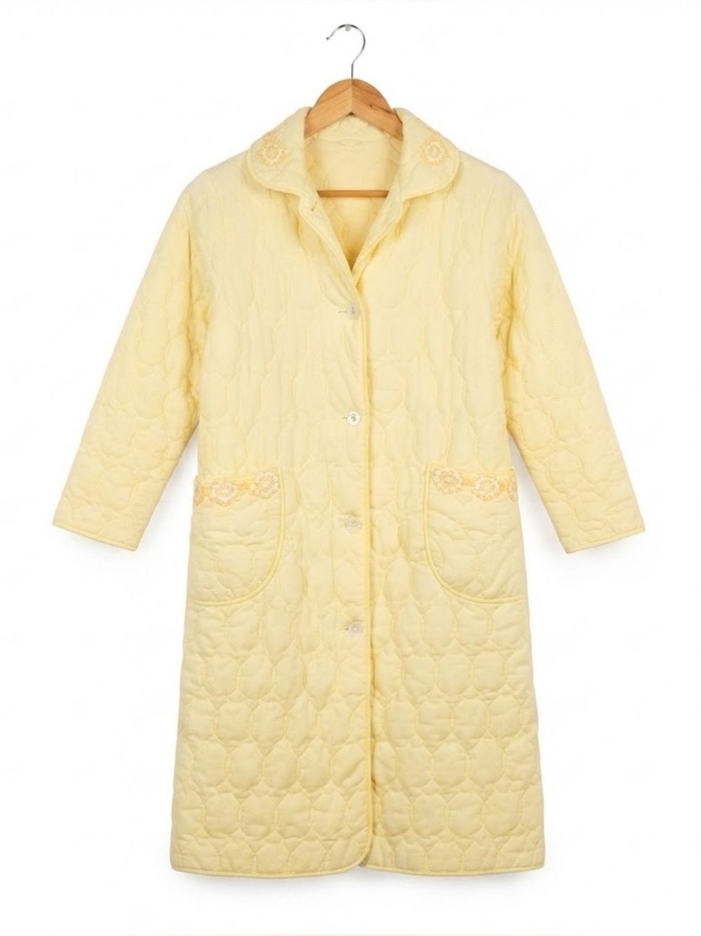 Vintage Girls Quilted Robe Embroidered Butter Cup Yellow XL